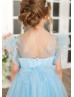 Sky Blue Tulle Puff Sleeves Flower Girl Dress